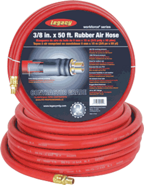 Workforce® Air Hose, 3/8" x 50', 1/4" Fittings, Red, Rubber LG-HRE3850RD2