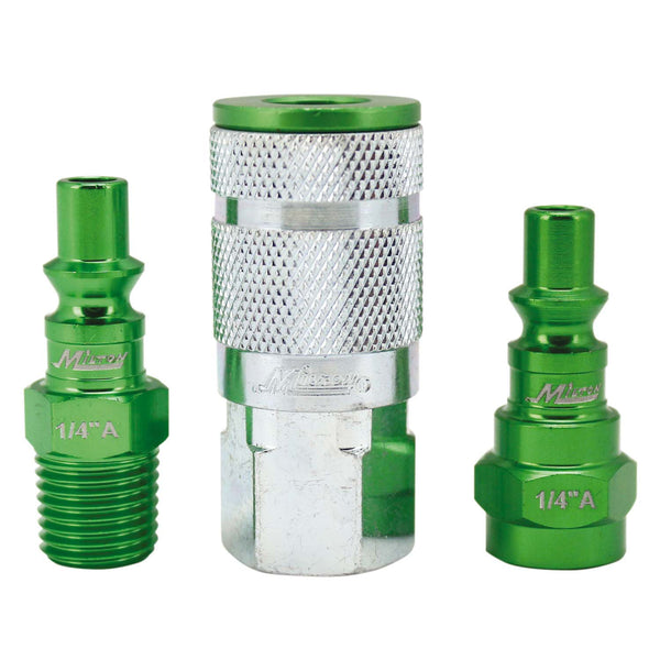 3 PC GREEN 1/4" A STYLE COUPLER & PLUGS